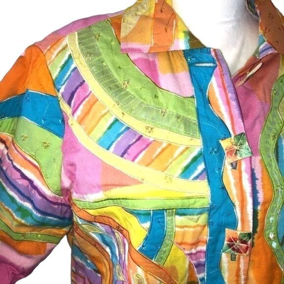 Sandy Starkman Jacket Womens Large L Vintage Art To Wear Rayon Blend Orange - Picture 5 of 12